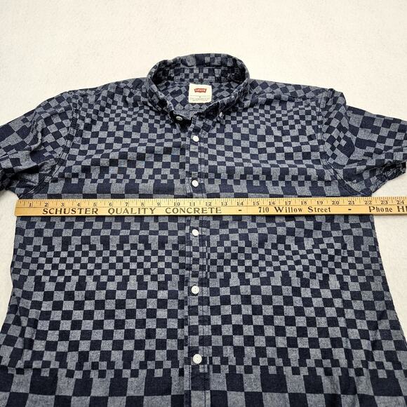 VTG Y2K Levi's Shirt XL Extra Large Blue Checks Short Sleeve Button Down Collar - Picture 5 of 7